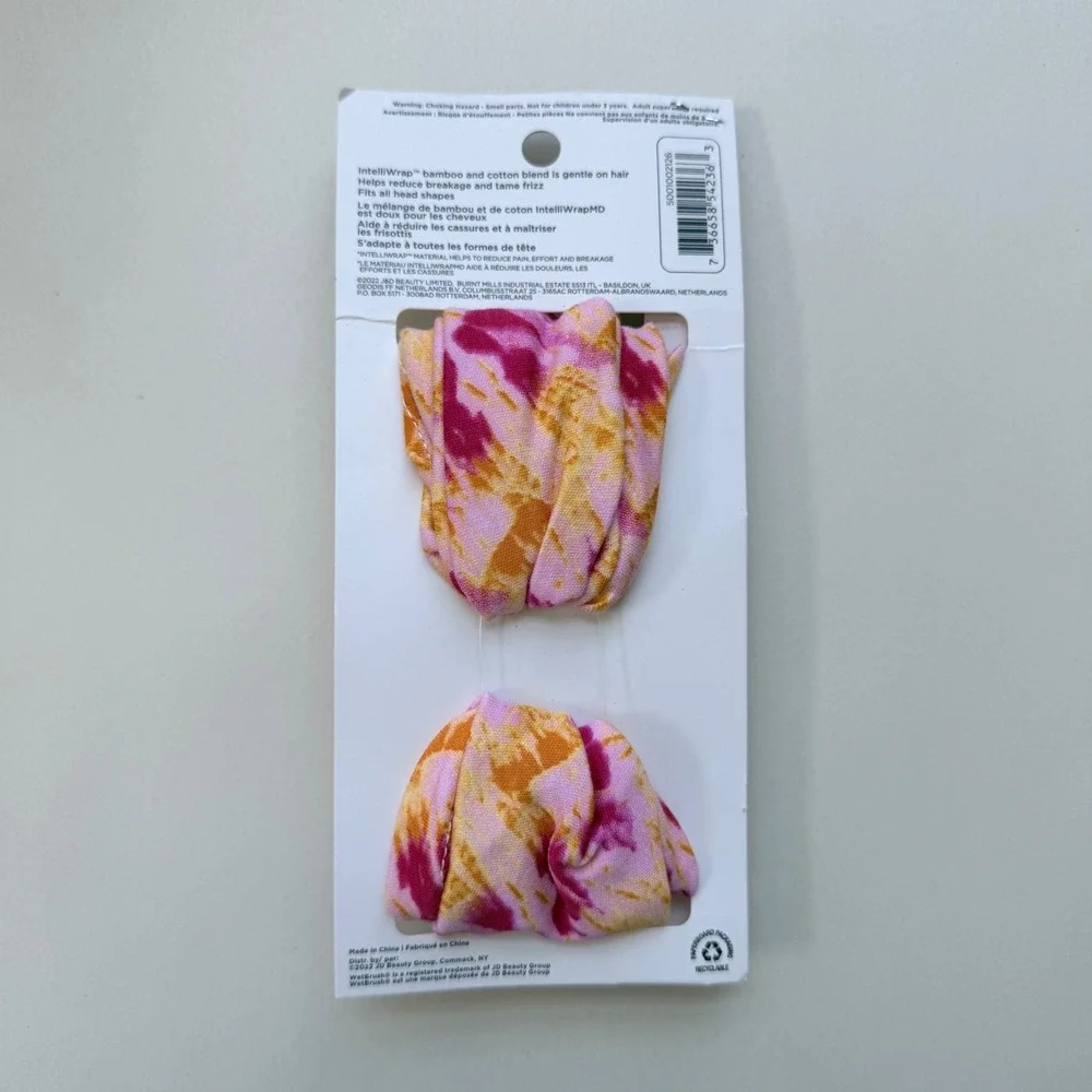 Wet Brush IntelliWrap Headwrap Bandeau Tie Dye Pink Orange Bamboo Cotton Blend